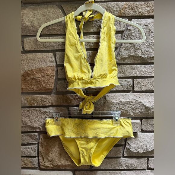 BECCA Rebecca Virtue yellow paisley print halter bikini set Medium - Picture 10 of 10